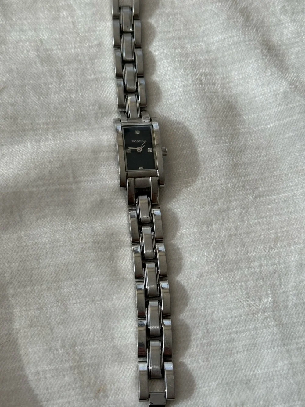 Fossil Silver Stainless Steel Bracelet Watch with Black Dial